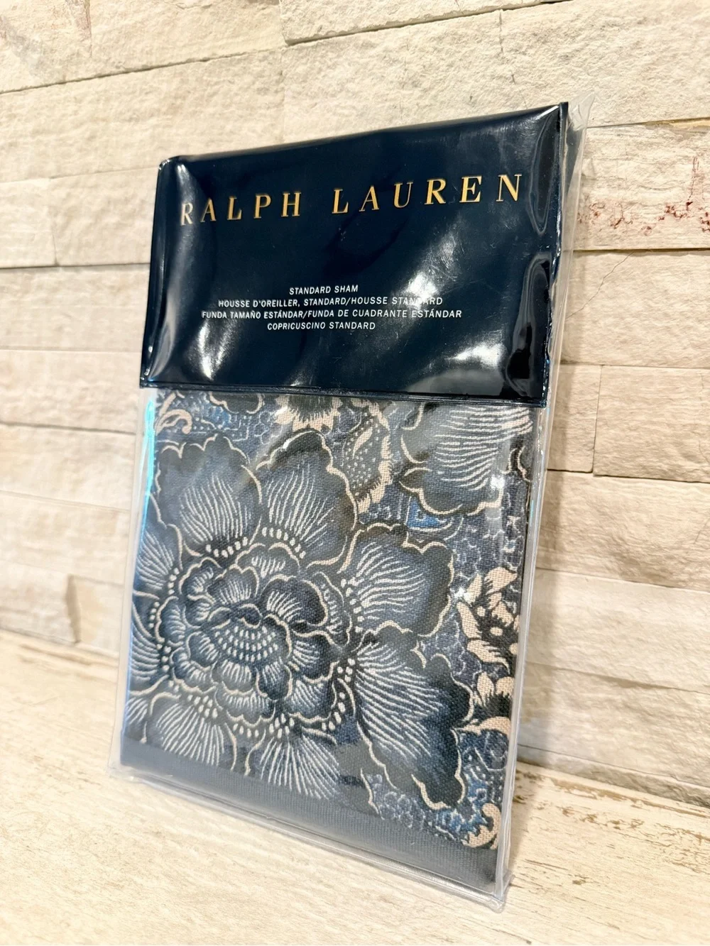 RALPH LAUREN KEATON DEEP INDIGO BLUE FLORAL COTTON STANDARD PILLOW SHAM $145 NWT